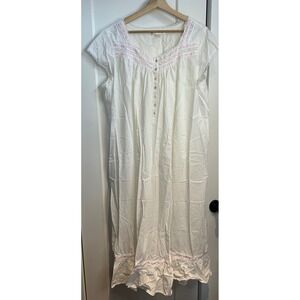 Eileen West Nightgown XL Pink Floral Embroidery Lace Trim Maxi Cottagecore